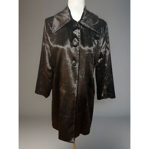 Vintage Isda & Co Velvety Faux Fur Car Coat Jacket Spread Collar Button Size Med